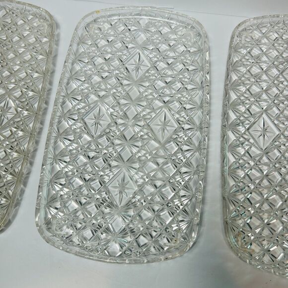 Vintage Trelawney Clear Plastic Serving Tray Lucite Atomic Starburst Set of 3 - Picture 2 of 6